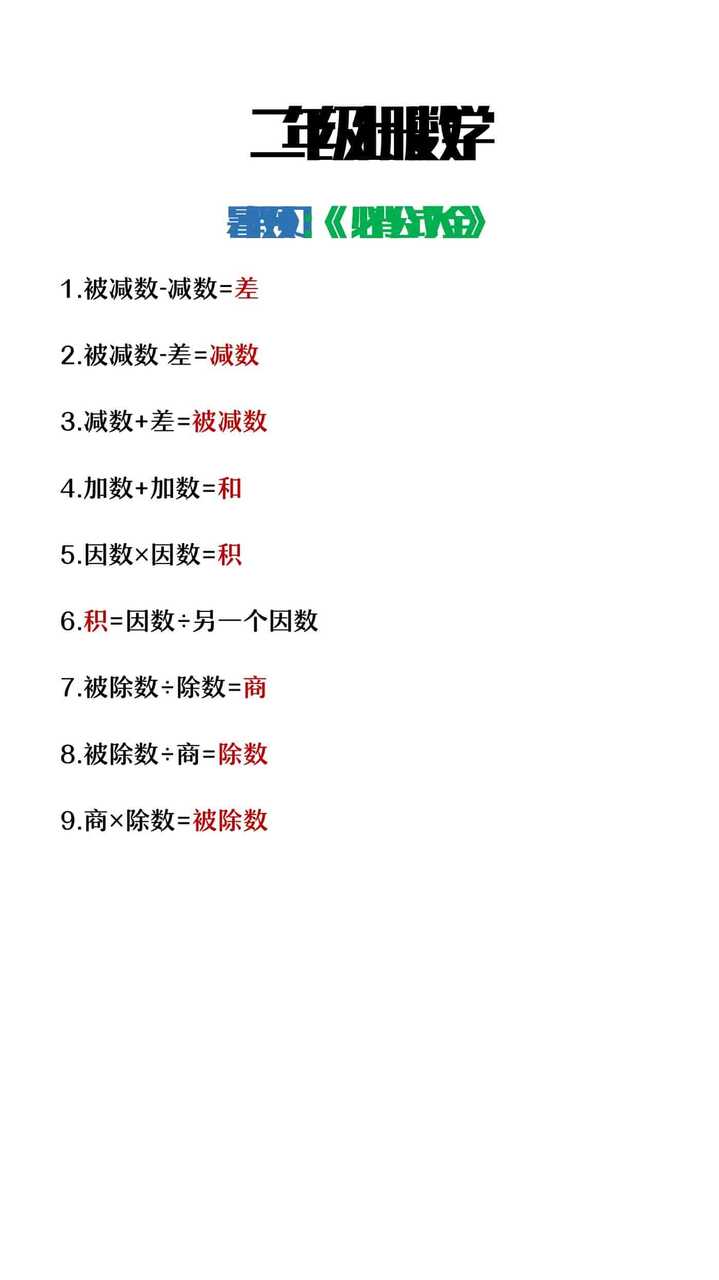 二年级上册数学必背公式大全