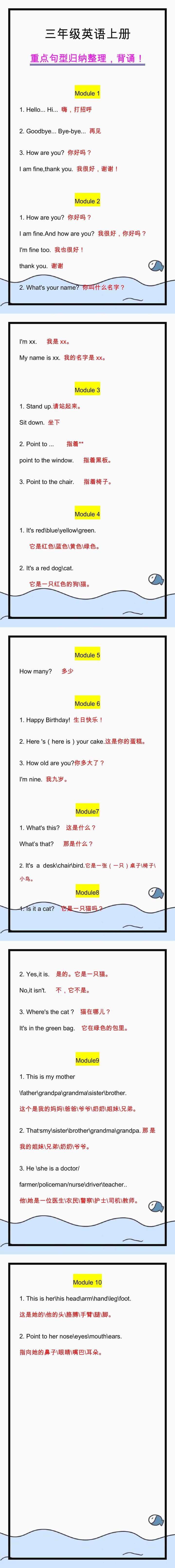 三年级英语上册重点句型归纳整理