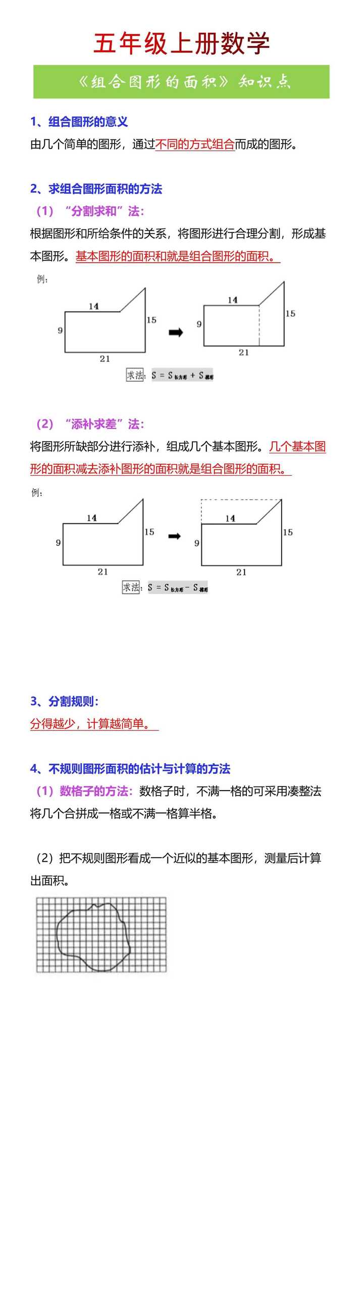 五年级上册数学《组合图形的面积》知识点