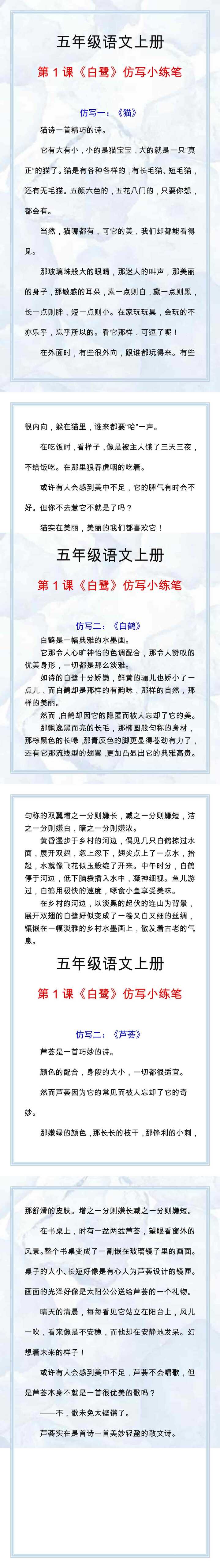 五年级语文上册《白鹭》仿写小练笔，收藏一份参考！
