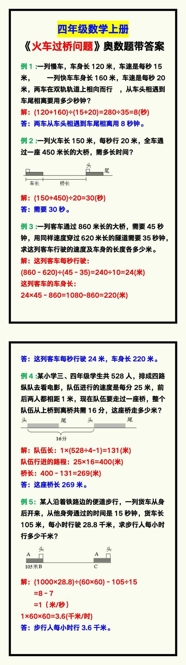 四年级数学上册《火车过桥问题》奥数题，收藏练习掌握！