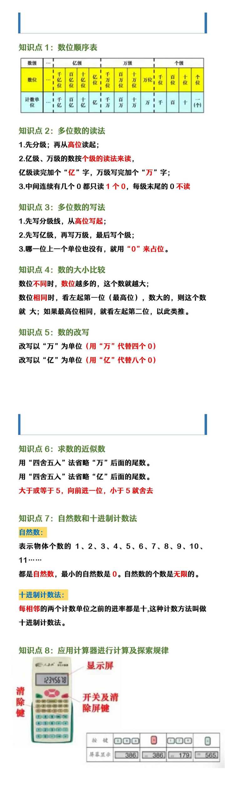 四年级上册数学第一单元知识点