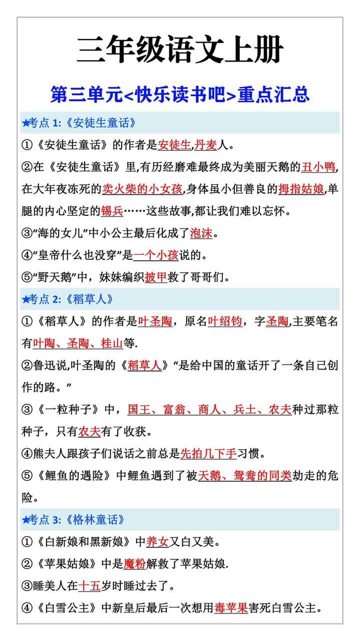 三年级语文上册第三单元课本推介阅读书目快乐读书吧重点汇总