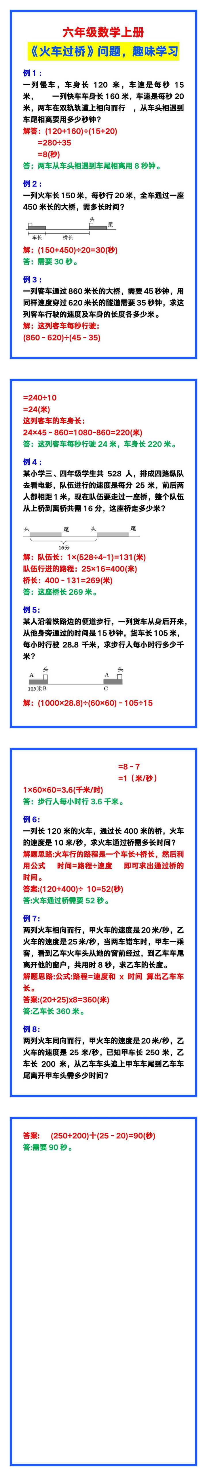六年级数学上册《火车过桥》问题，趣味学习提分！