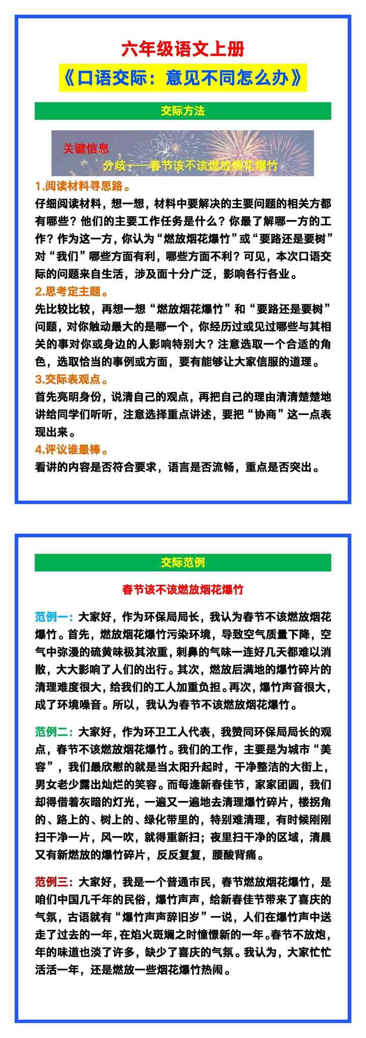 六年级语文上册《口语交际：意见不同怎么办》交际方法+例文！