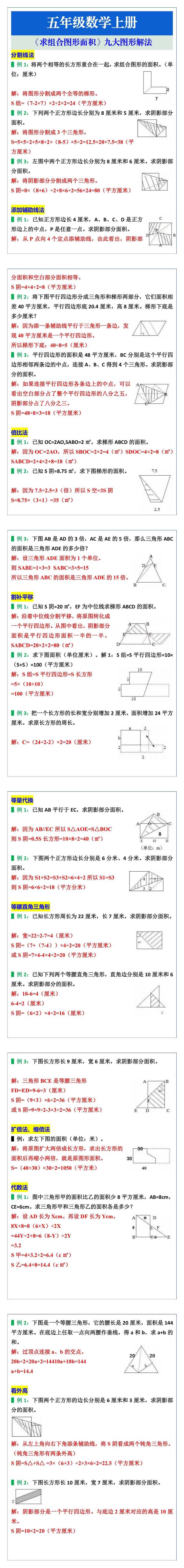 五年级数学上册《求组合图形面积》九大图形解法