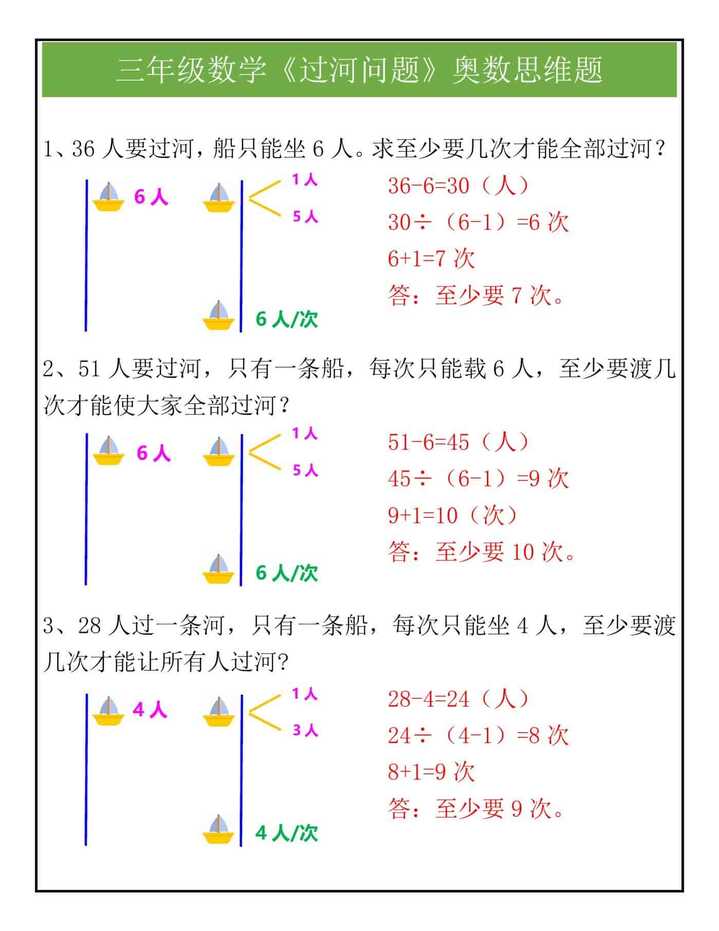 三年级数学《过河问题》奥数思维题