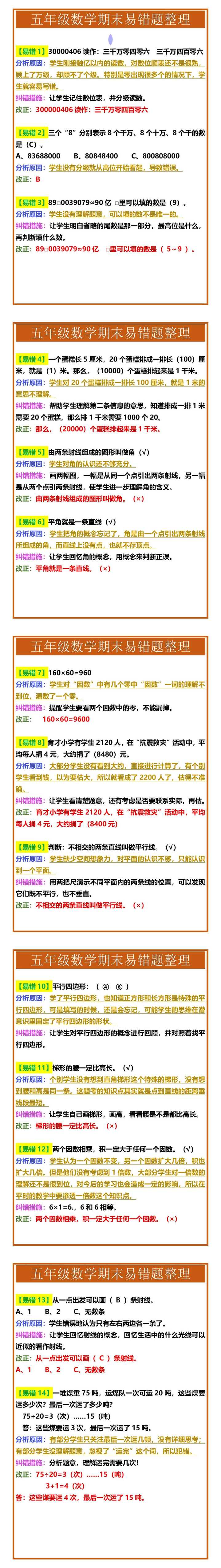 五年级数学期末易错题整理