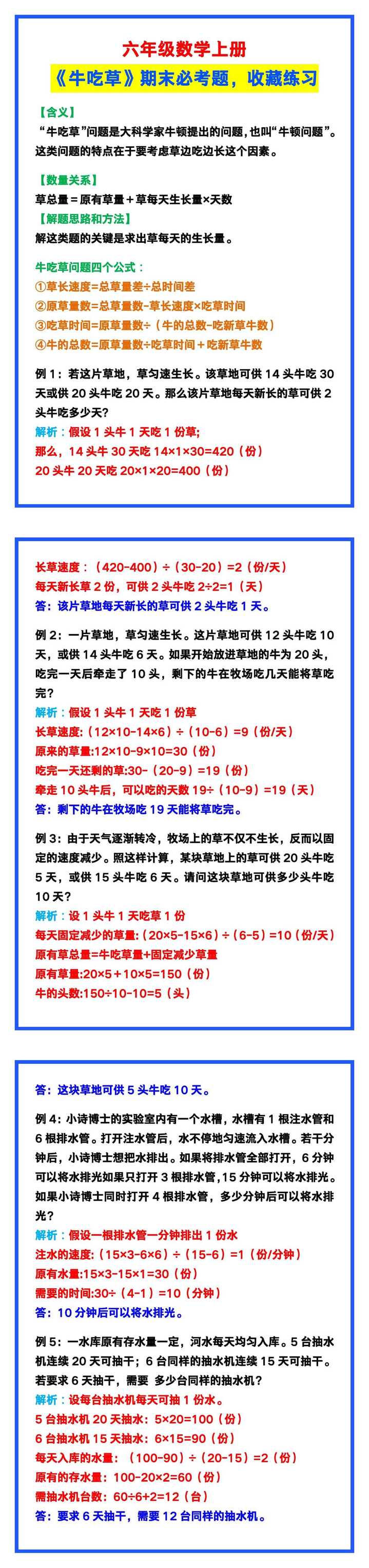 六年级数学上册《牛吃草》期末必考题，收藏练习！