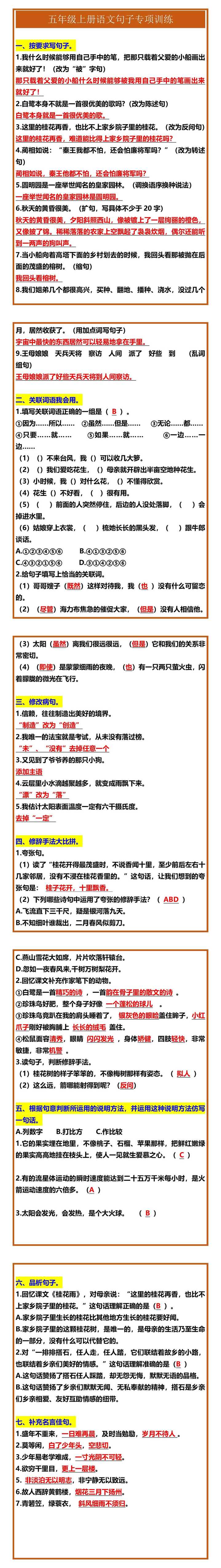 五年级上册语文句子专项训练
