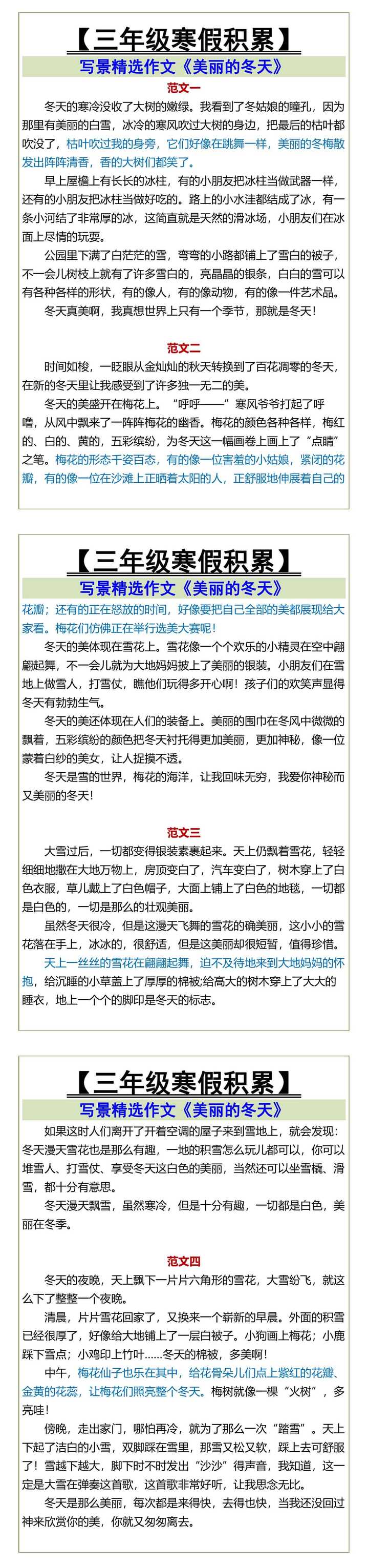 三年级寒假积累写景精选作文《美丽的冬天》
