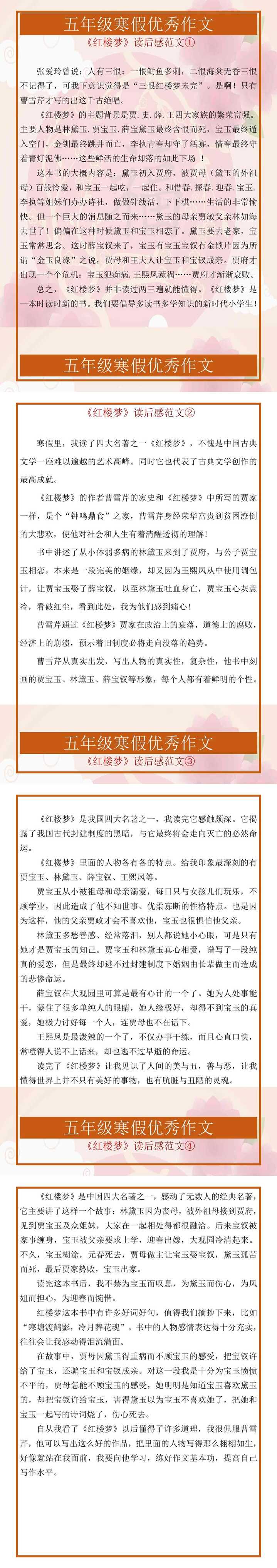 五年级寒假优秀作文《红楼梦》读后感范文4篇