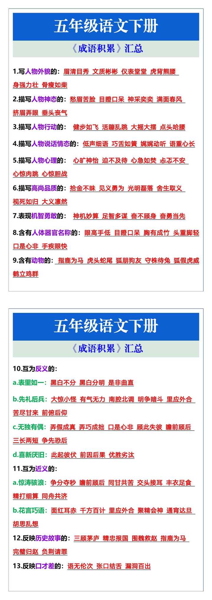 五年级语文下册《成语积累》汇总