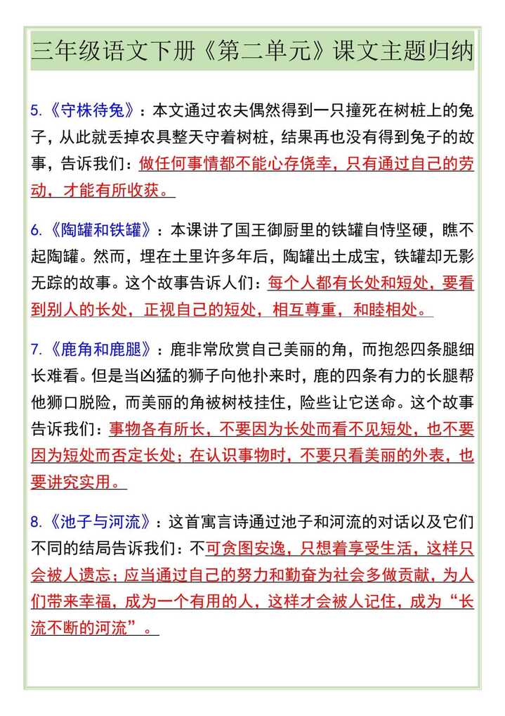三年级语文下册《第二单元》课文主题归纳