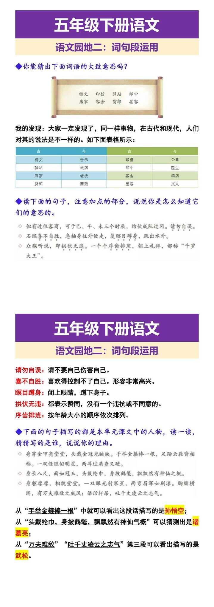 五年级下册语文 语文园地二：词句段运用