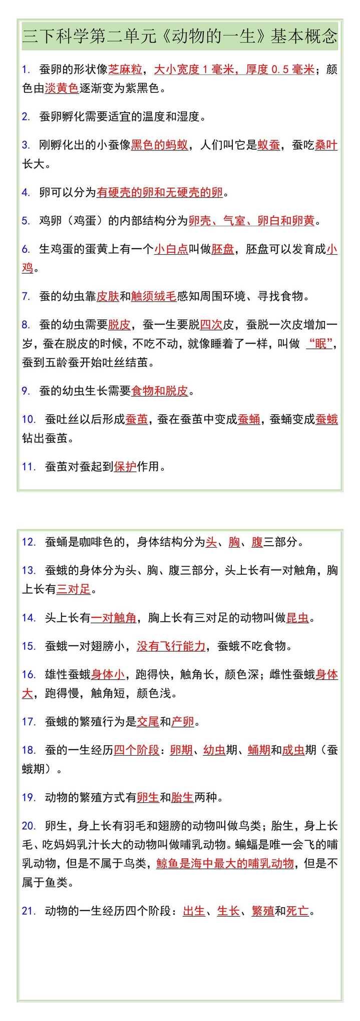 三下科学第二单元《动物的一生》基本概念