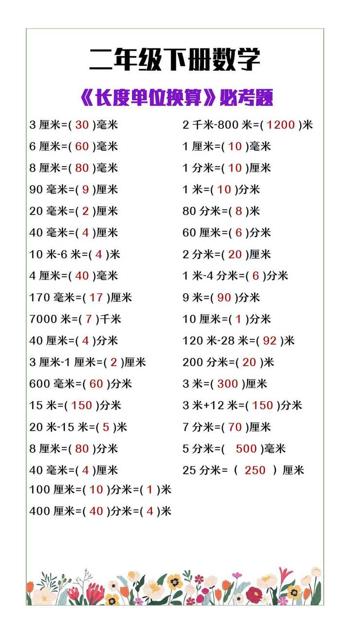 二年级下册数学《长度单位换算》必考题