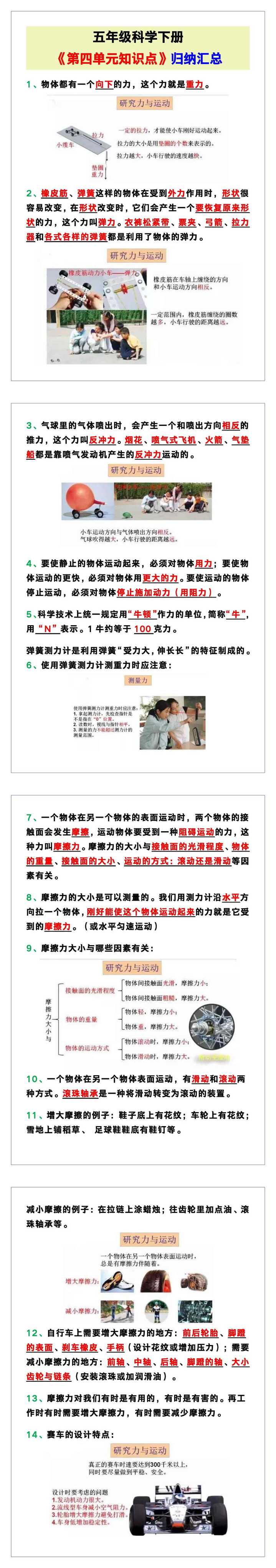 五年级科学下册《第四单元知识点归纳》！