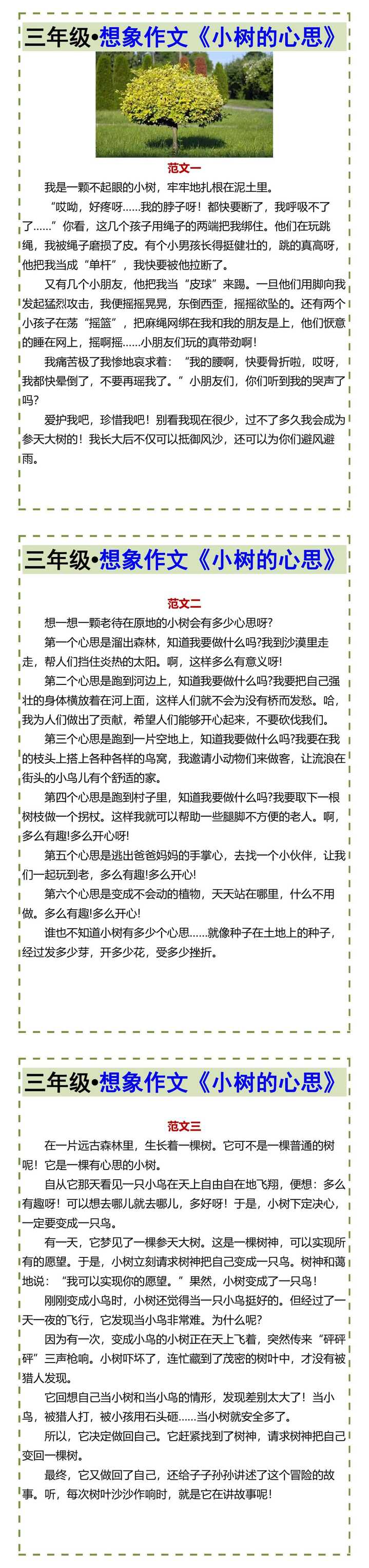 三年级•想象作文《小树的心思》