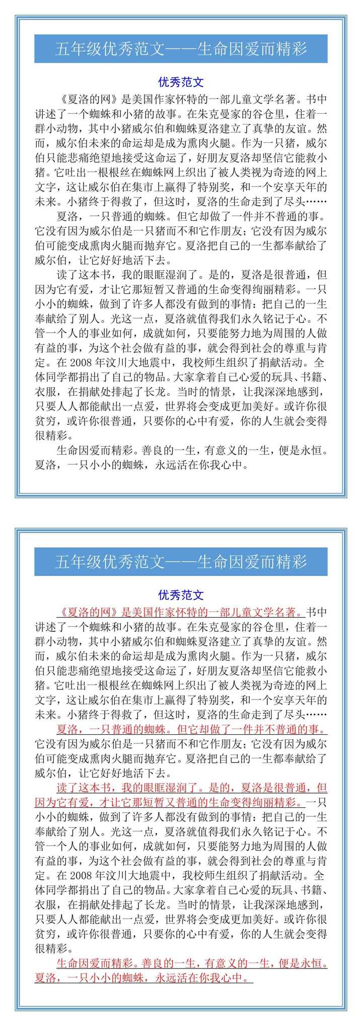 五年级必写优秀作文——生命因爱而精彩