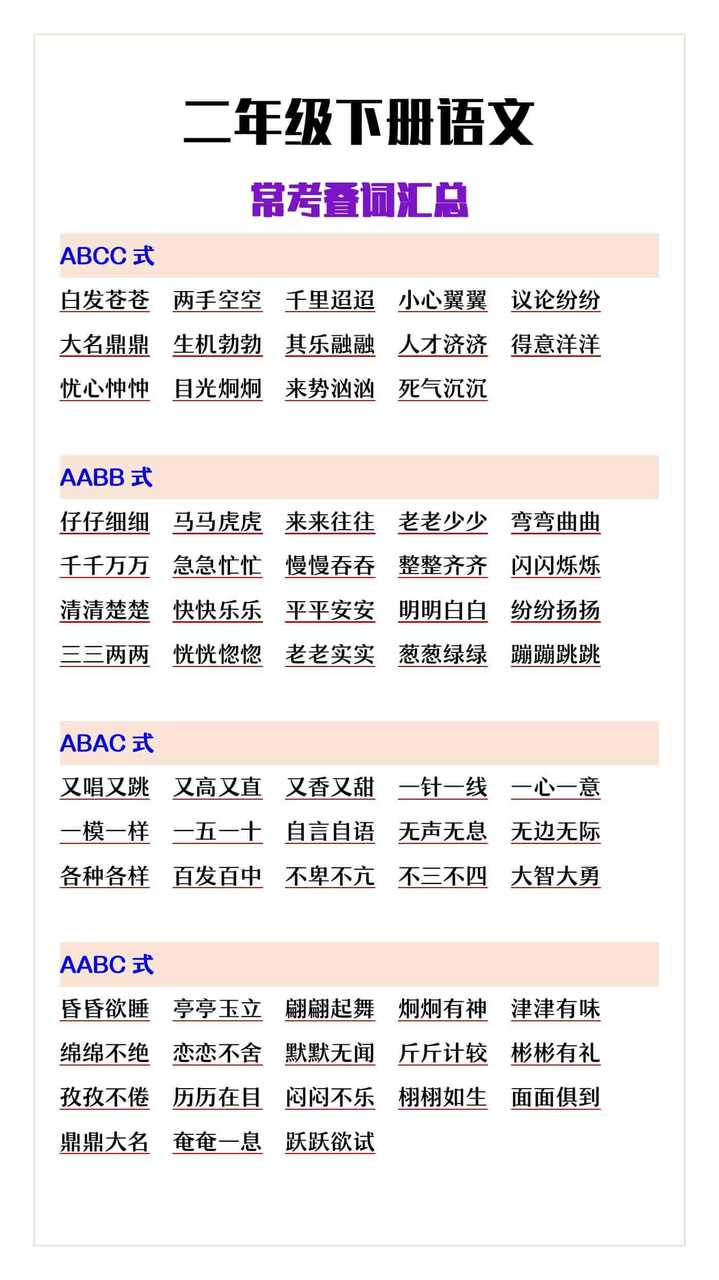 二年级下册语文叠词汇总
