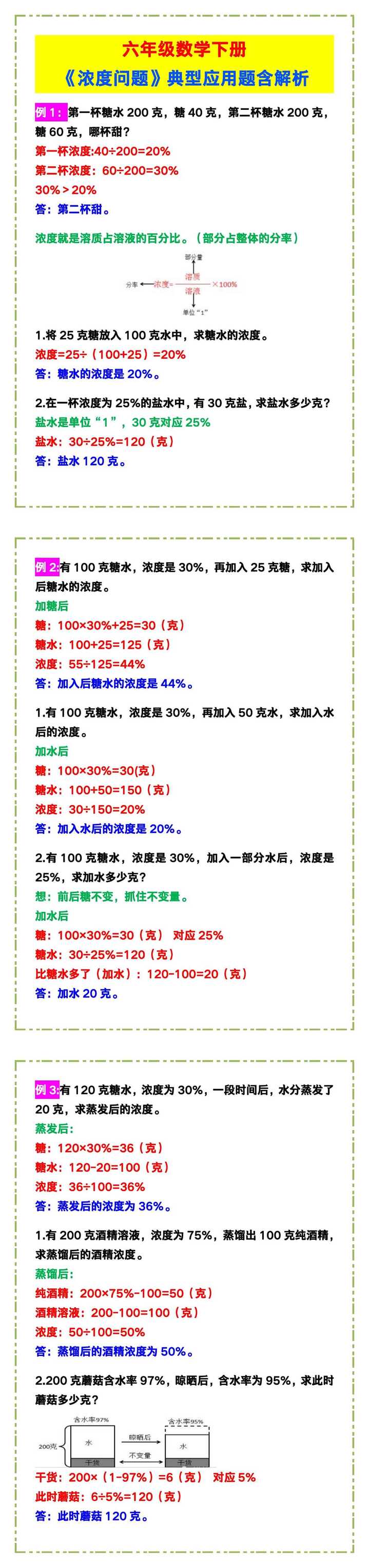 六年级数学下册《浓度问题》典型应用题含解析！
