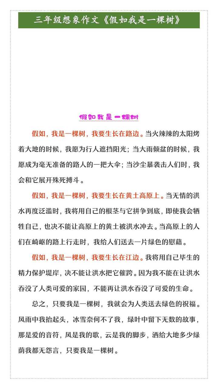 三年级想象作文《假如我是一棵树》