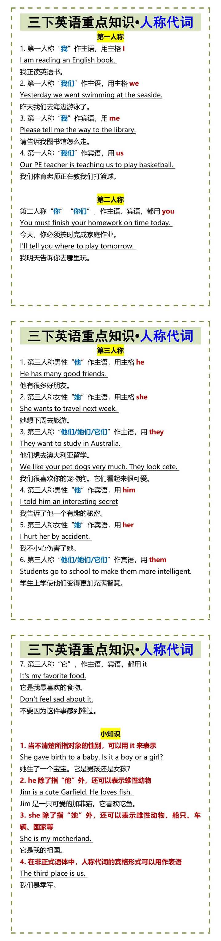三下英语重点知识•人称代词