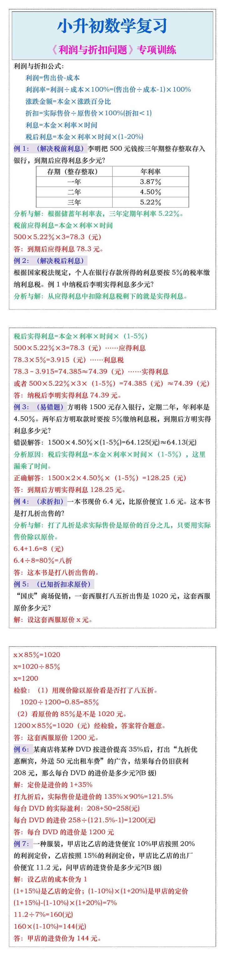小升初数学复习《利润与折扣问题》专项训练