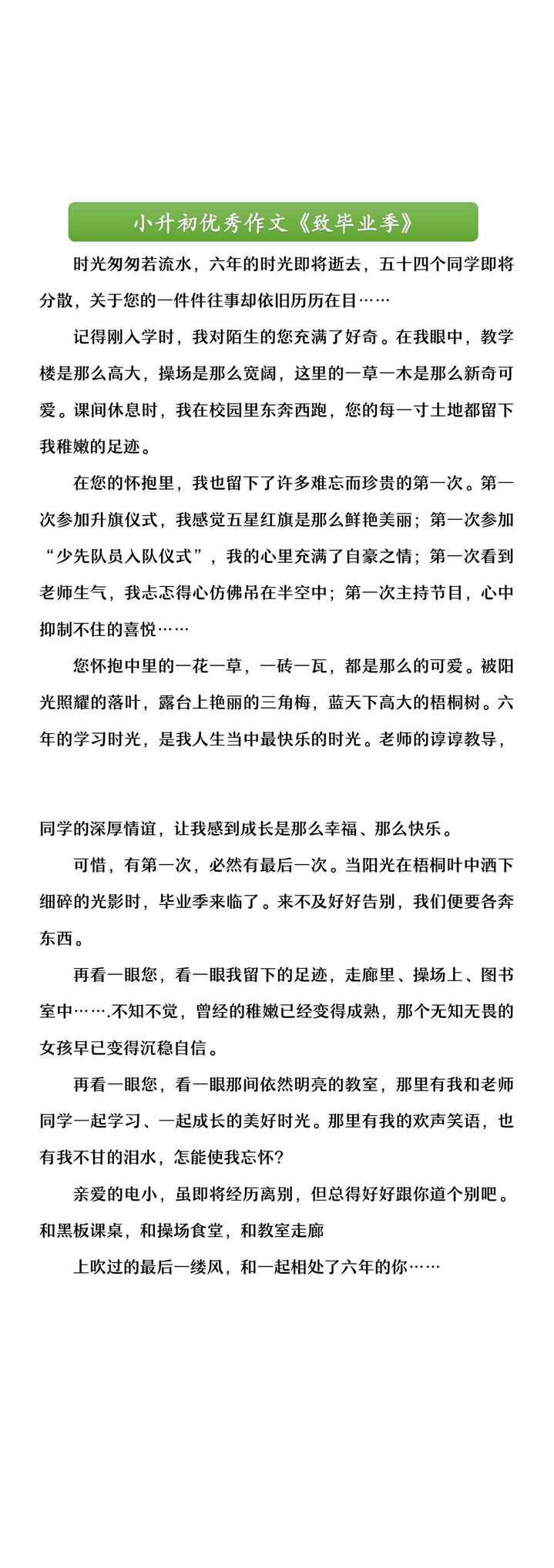 小升初优秀作文《致毕业季》