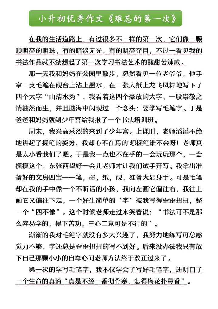 小升初优秀作文《难忘的第一次》