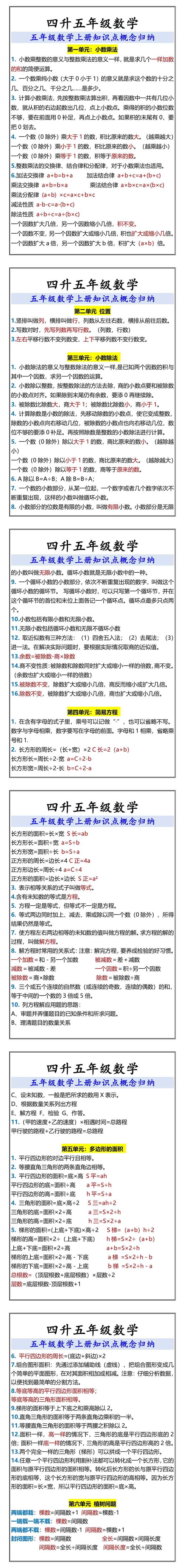 五年级数学上册知识点概念归纳