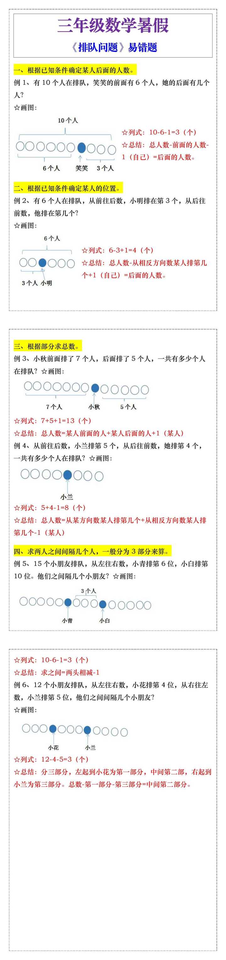 三年级数学易错题排队问题暑假提高练习