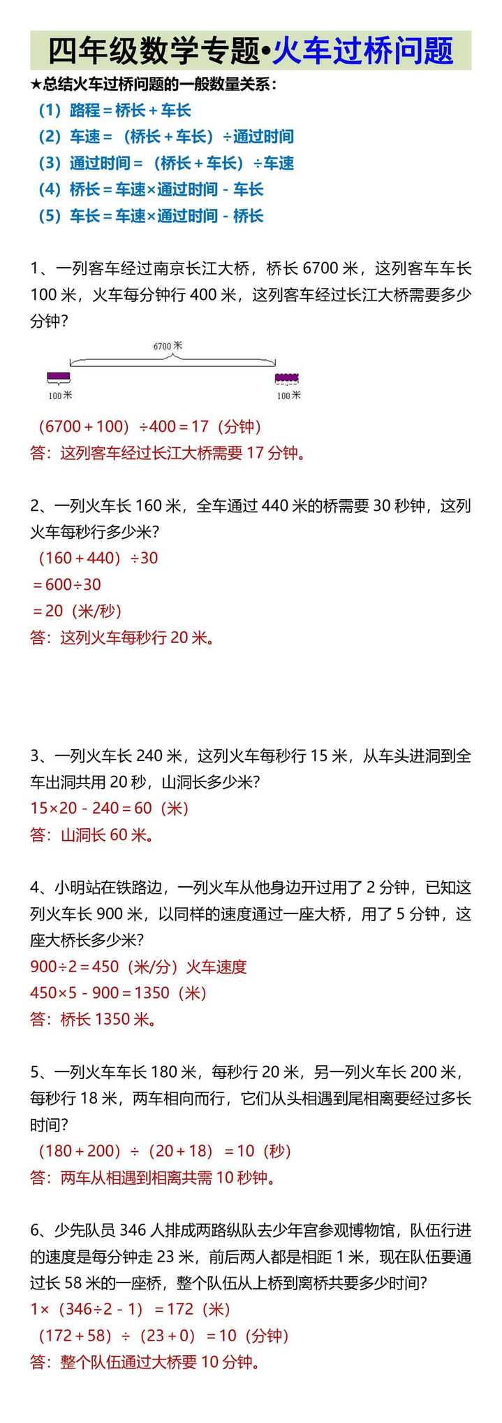 四年级数学专题•火车过桥问题