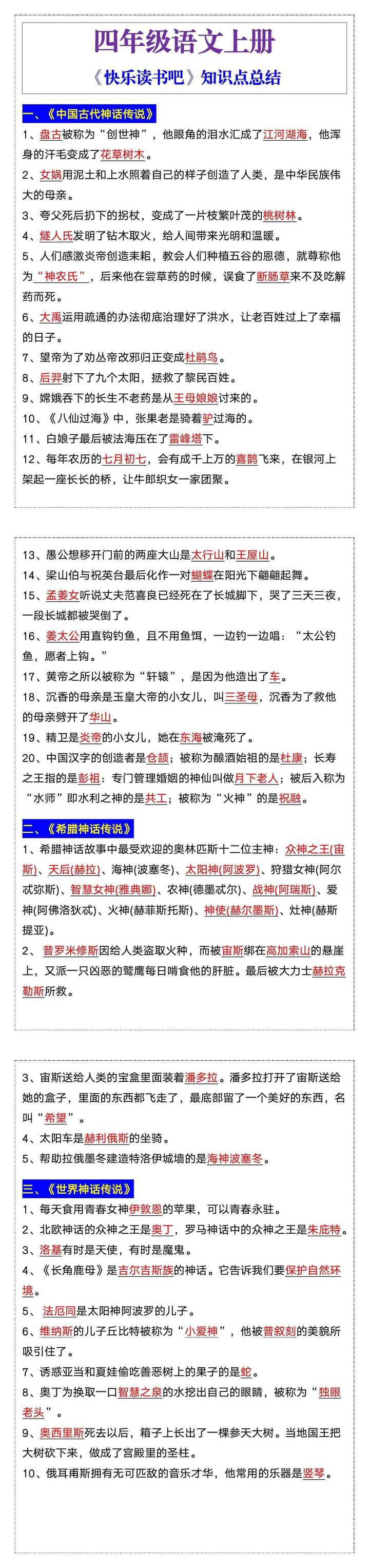 四年级语文上册《快乐读书吧》知识点总结