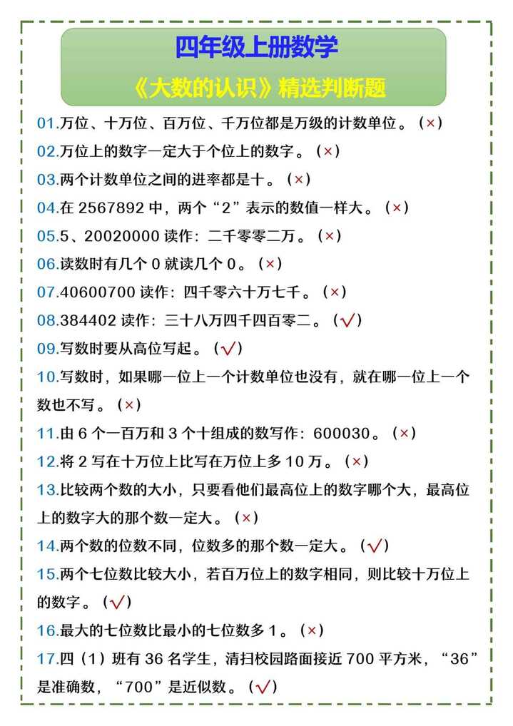 四年级上册数学 《大数的认识》精选判断题