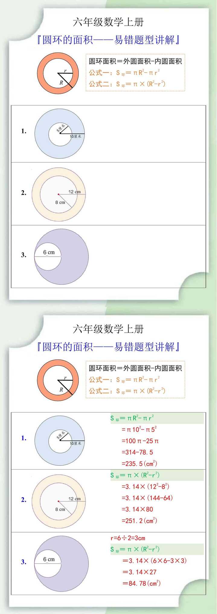 六年级数学上册圆环的面积易错题型讲解