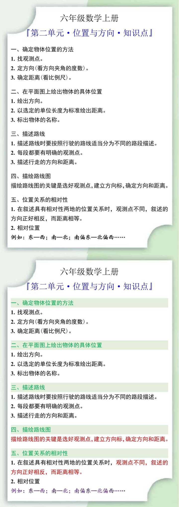 六年级数学上册第二单元位置与方向知识点