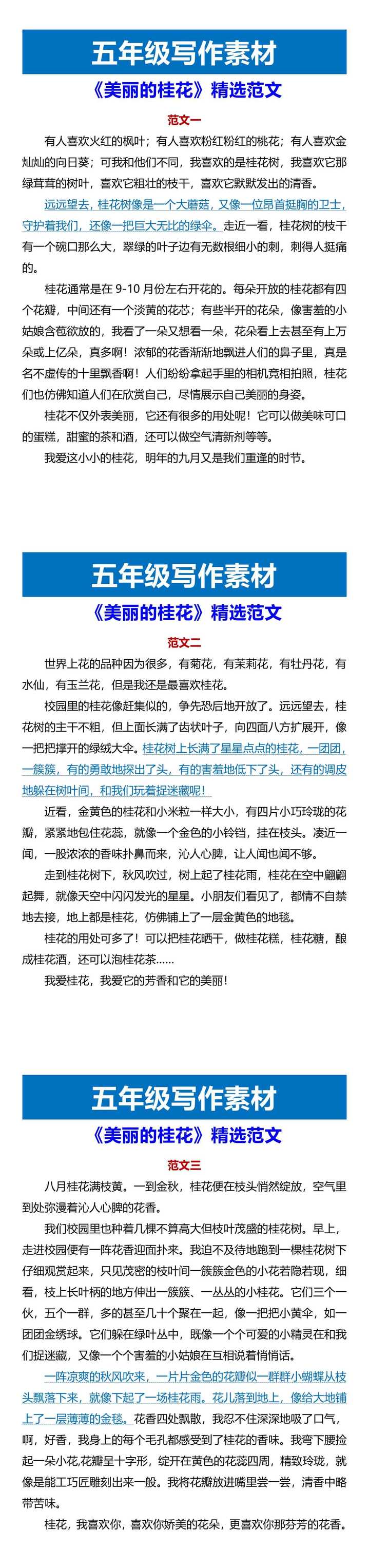 五年级写作素材 《美丽的桂花》精选范文
