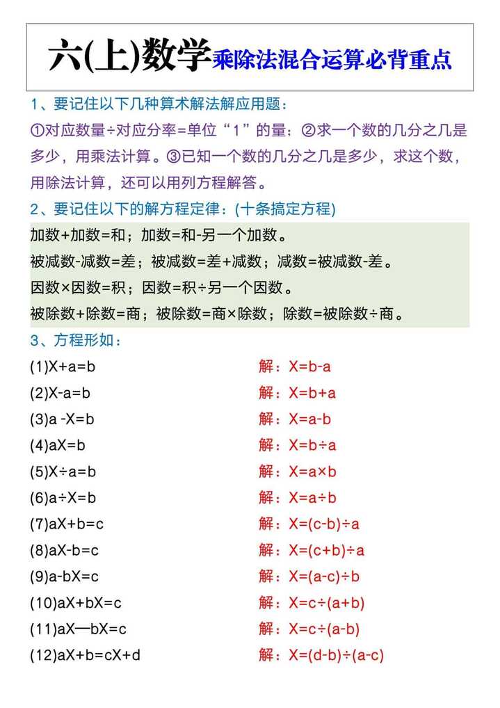 六年级数学上册分数乘除法混合运算必背重点