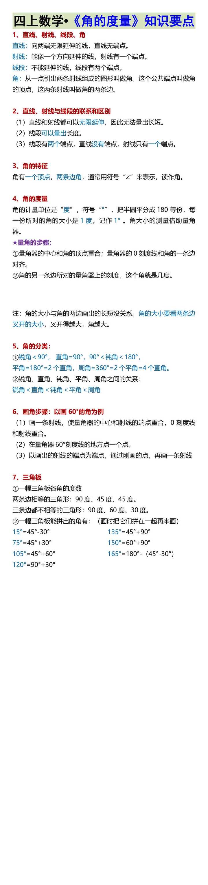 四上数学•《角的度量》知识要点
