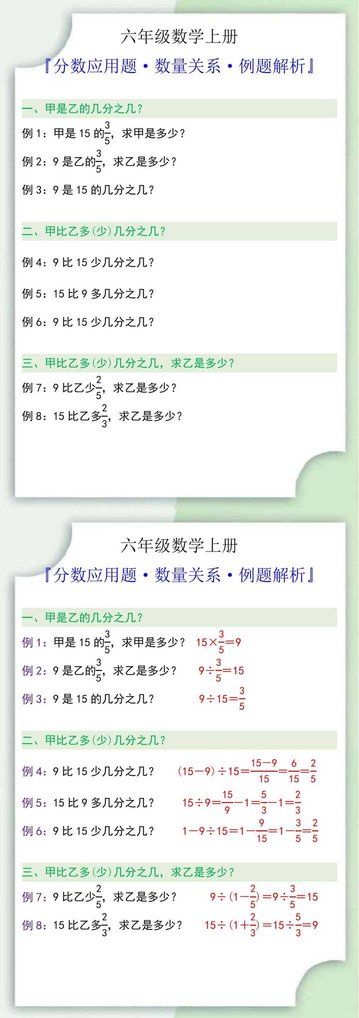 六年级数学上册分数应用题数量关系例题解析