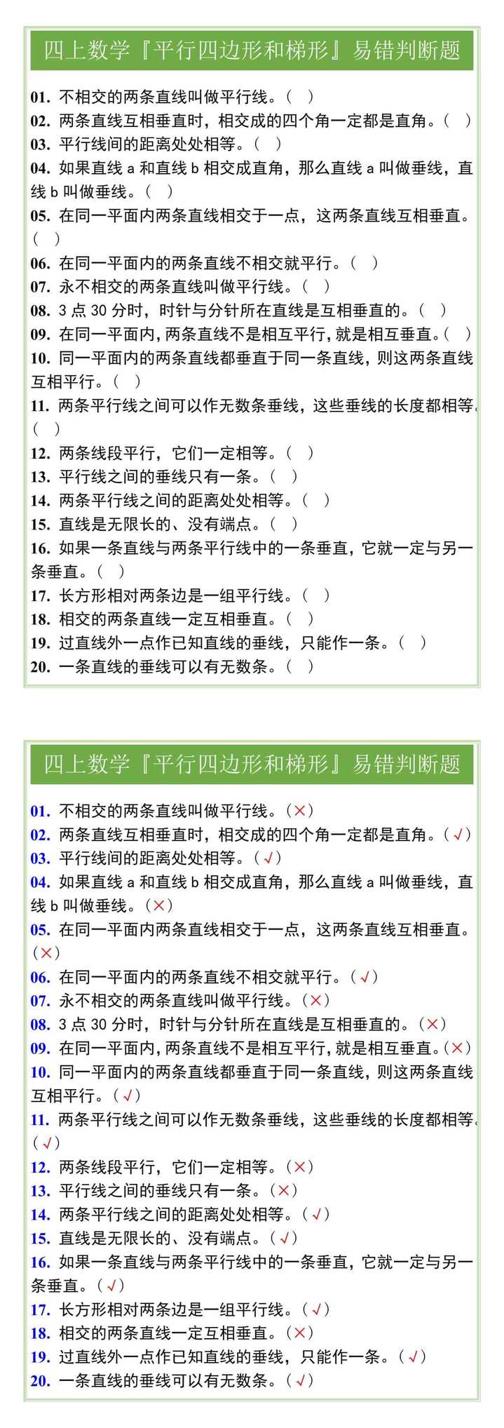 四上数学『平行四边形和梯形』易错判断题