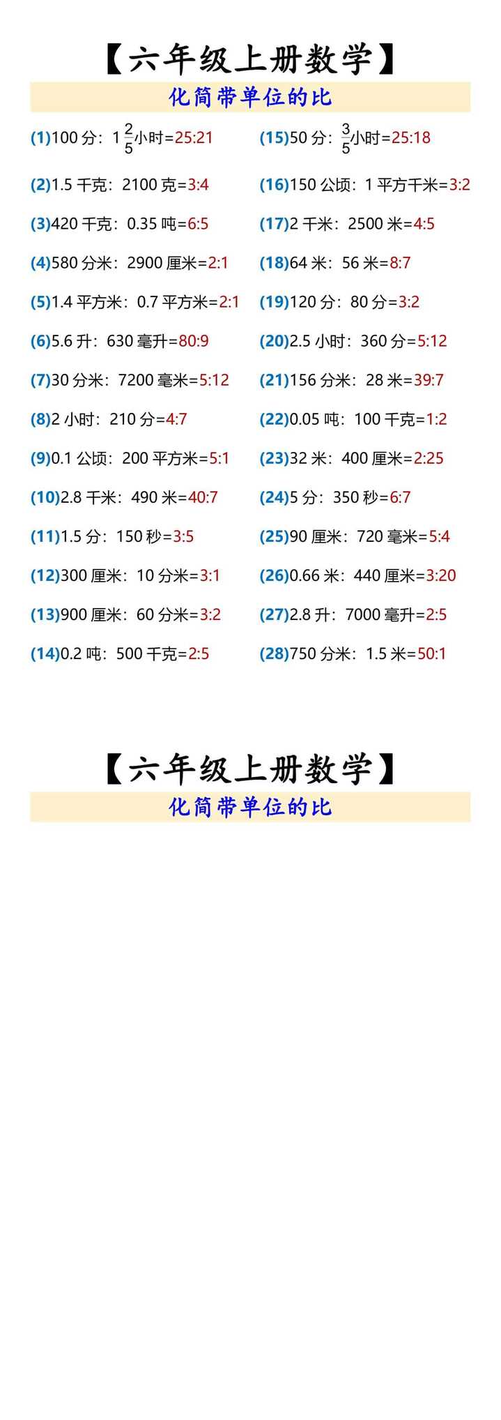 【六年级上册数学】 化简带单位的比