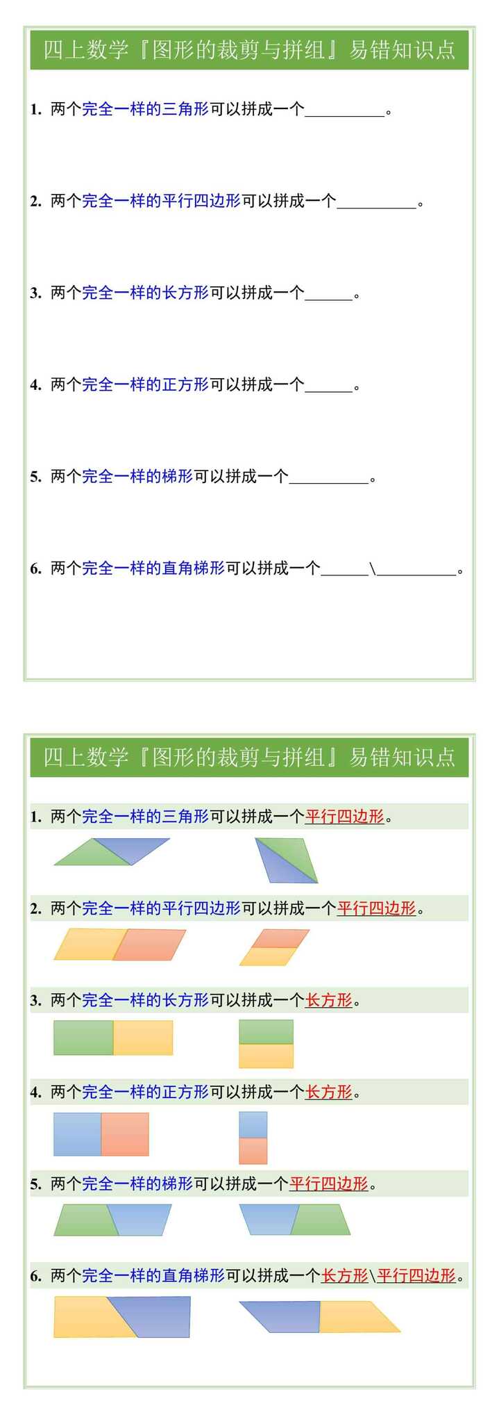 四上数学『图形的裁剪与拼组』易错知识点