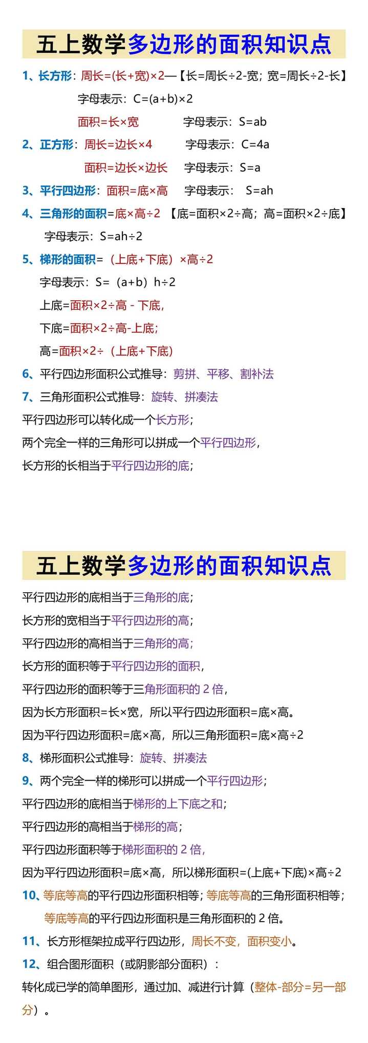 五上数学多边形的面积知识点