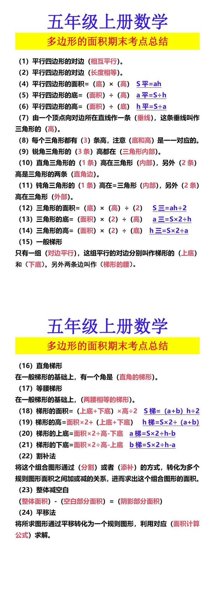 五年级上册数学 多边形的面积期末考点总结