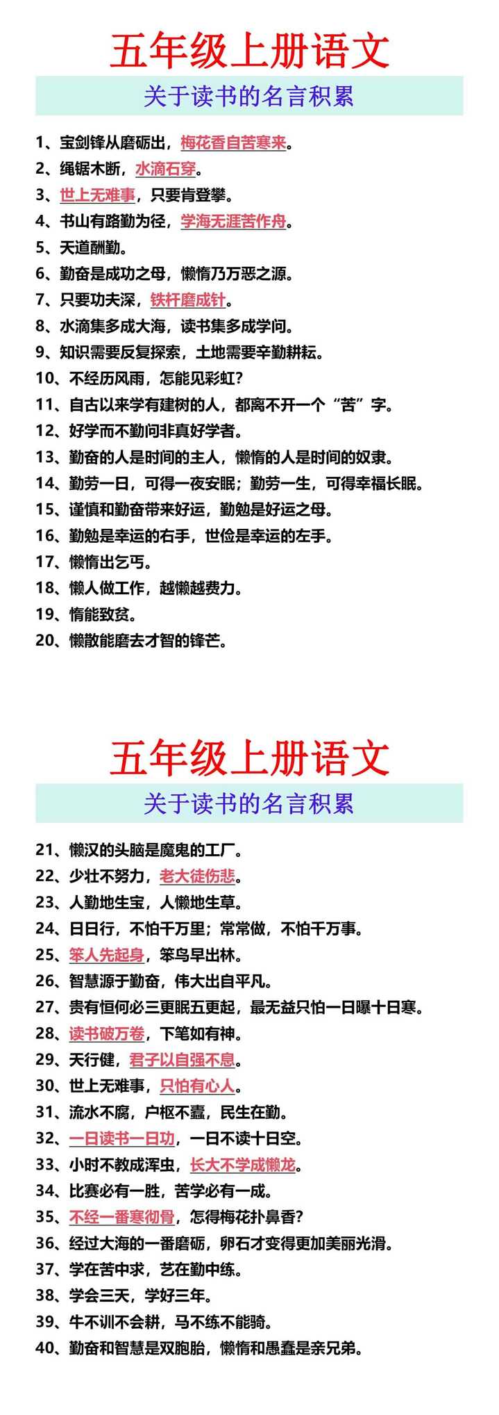 五年级上册语文 关于读书的名言积累