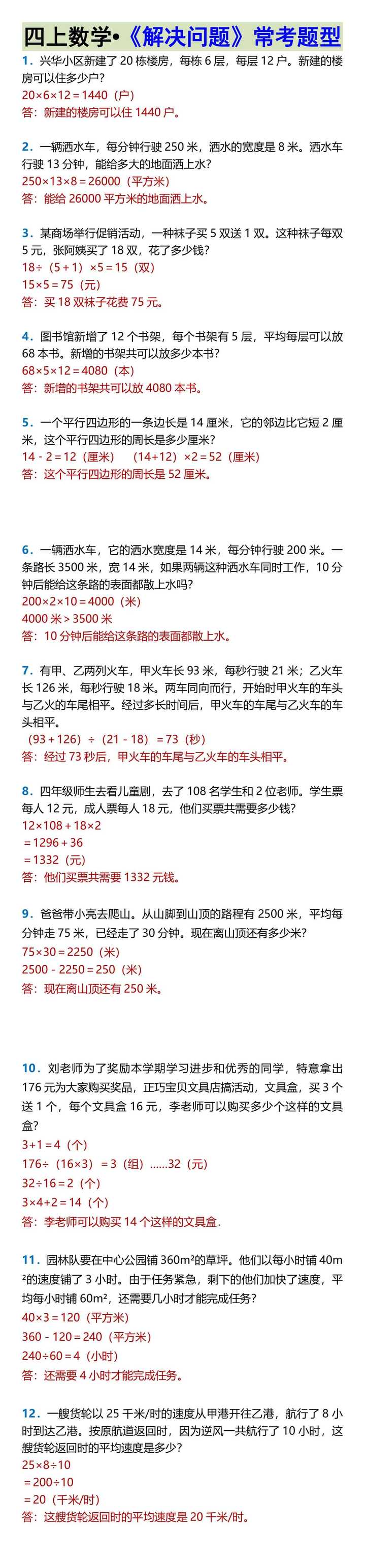 四上数学•《解决问题》常考题型