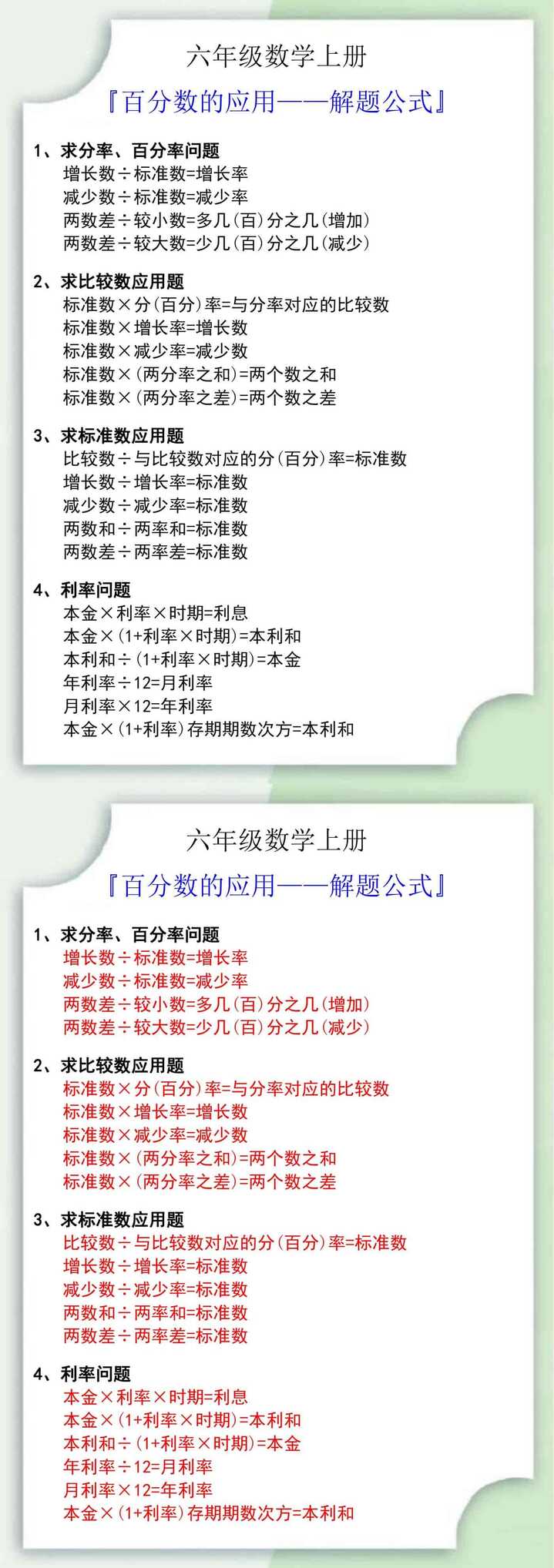 六年级数学上册百分数的应用解题公式